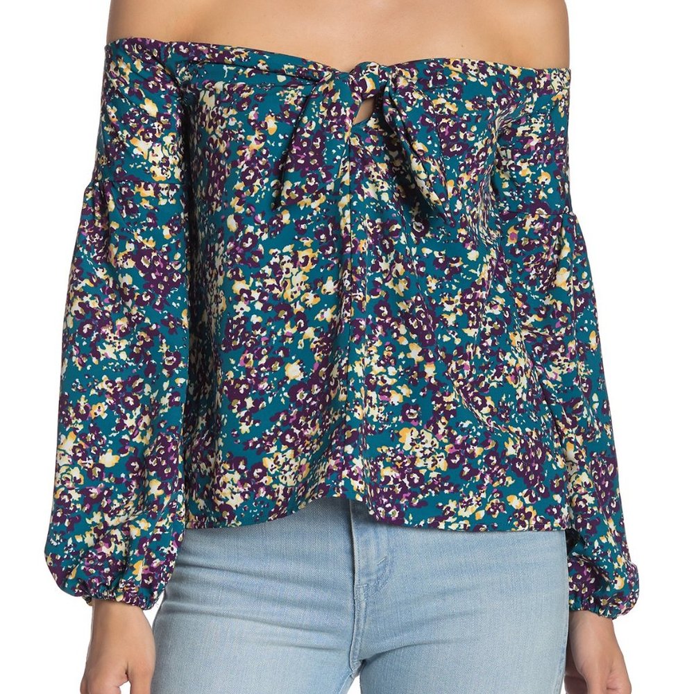 NSR TEAL FLORAL OFF THE SHOULDER TOP SMALL NWT